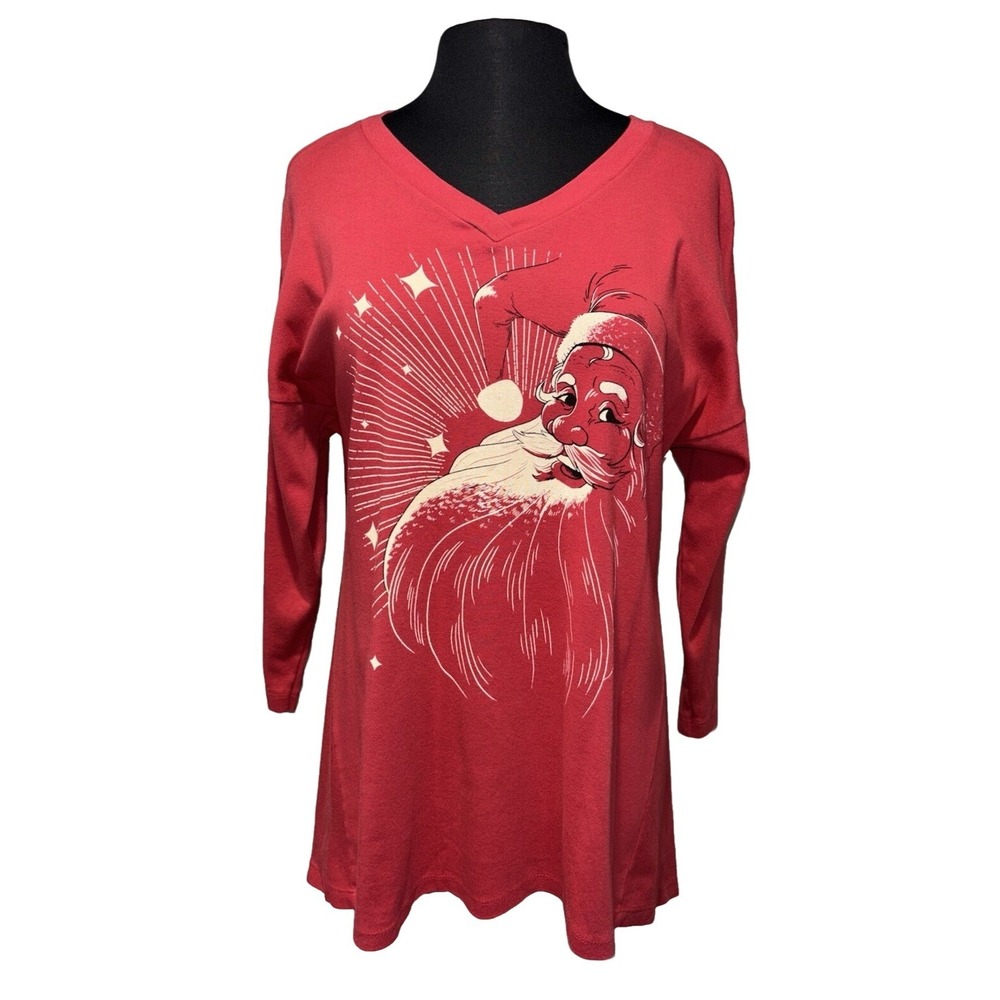 Green 3 Classic Santa V-Neck 3/4 Dolman Sleeve Tunic Women's Size‎ M Red Winter